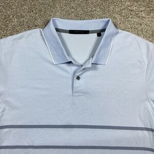 Greyson Mens Large Light Blue Gray Striped Pima Cotton Blend‎ Golf Polo Shirt